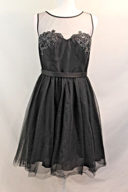 Truly Zac Posen Cocktail Prom Dress size 8 Black Embellish Bodice Tulle Skirt